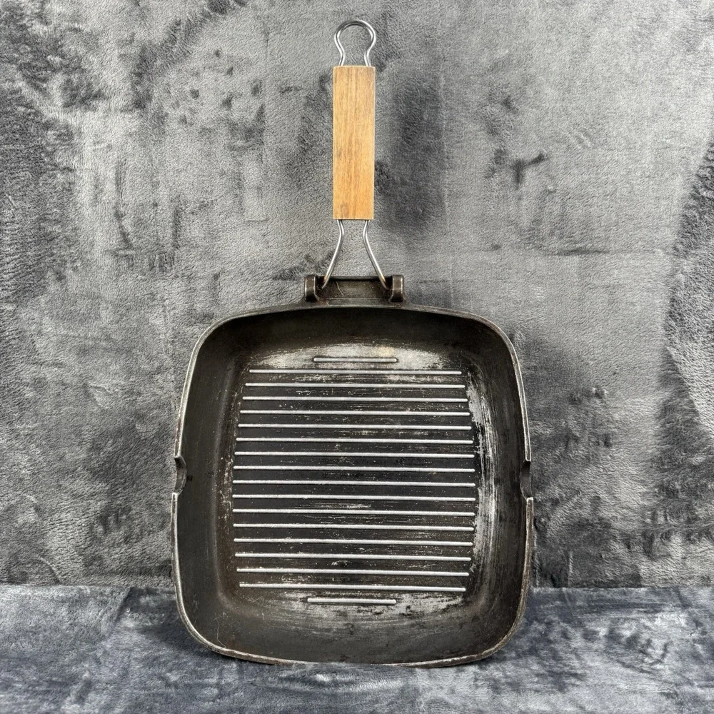 ROCH GUSS Grand Chef 13in Flat Grill Pan Rectangle Folding Handle Made in Italy
